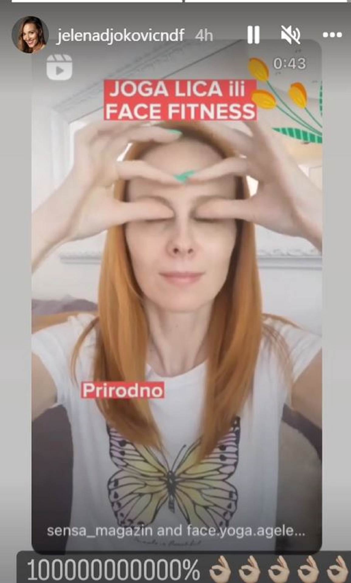 Jelena Đoković praktikuje jogu za lice. Jelena Đoković praktikuje jogu za lice.