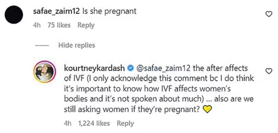  Kortni Kardašijan odgovorila na komentar da li je trudna. 