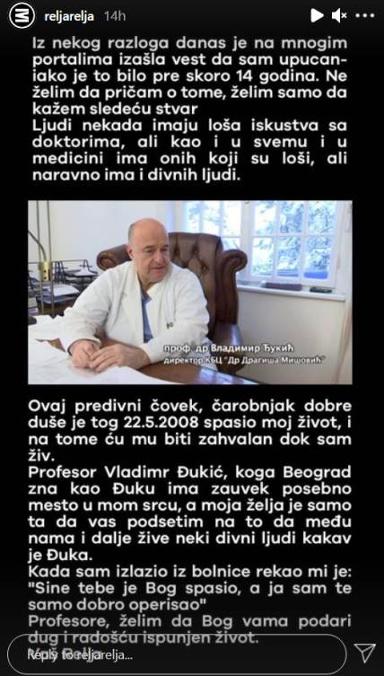 Relja Popović zahvalio se i javno doktoru koji mu je spasio život.