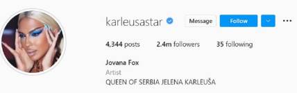 Na pevačicinom profilu piše "Jovana Fox" umesto Jelena Karleuša