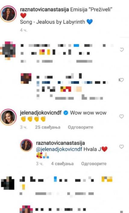 Jelena Đoković komentarisala je Anastasijinu pesmu.