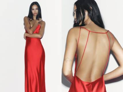 Zara maxi svilena haljina u crvenoj boji