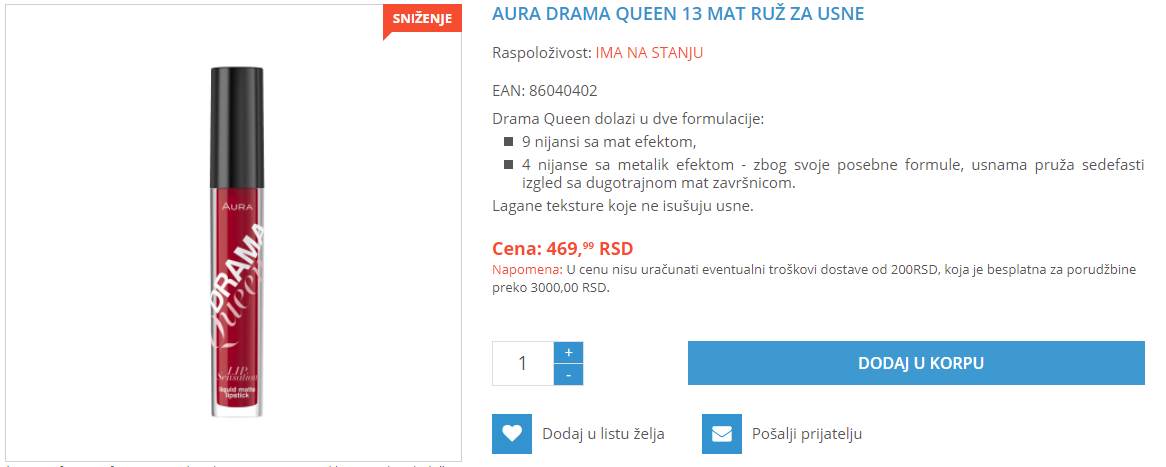 crveni mat karmin snizenje