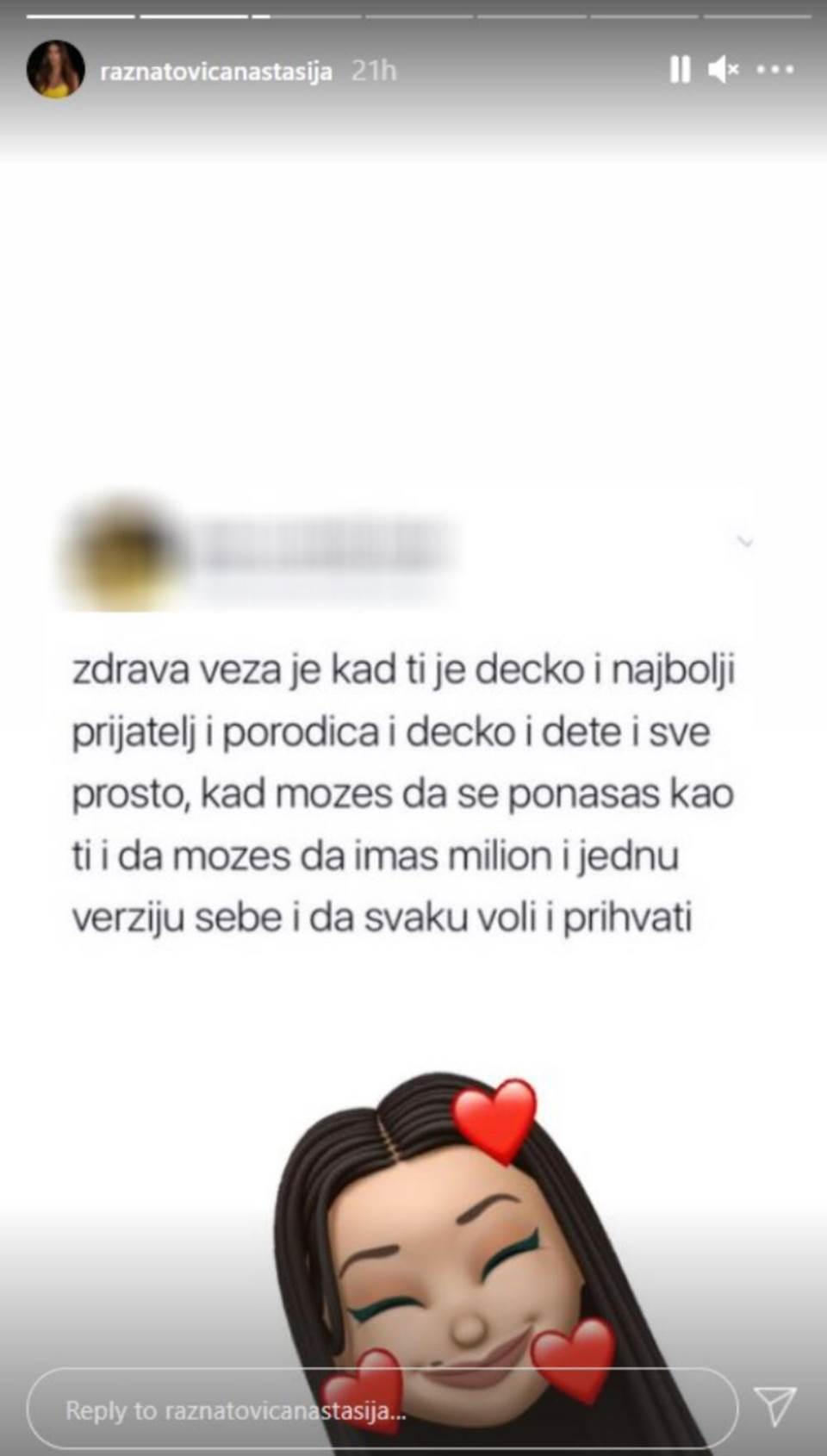 anastasija raznatovic otkrila na storiju kakvu vezu ima sa djordjem