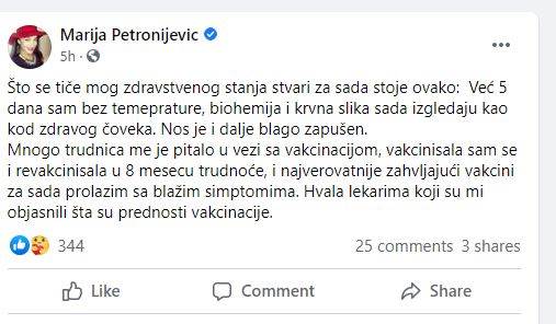 marija petronijevic oglasila se na fejsbuku