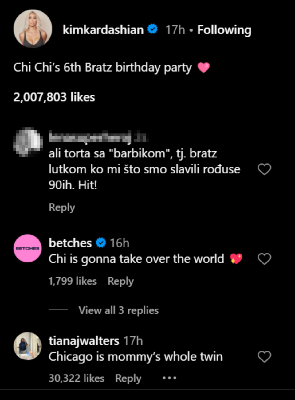 Komentari ispod torte Kim K.